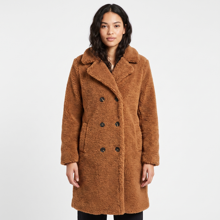 Women's Teddy Bear Coat Faux Shearling Button Up Lapel Long Warm Winter Jacket
