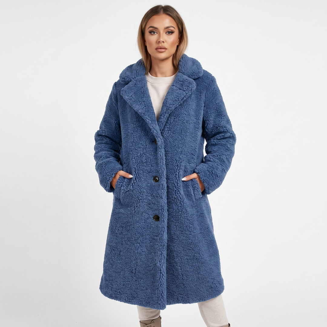 Women's Teddy Bear Coat Faux Shearling Button Up Lapel Long Warm Winter Jacket