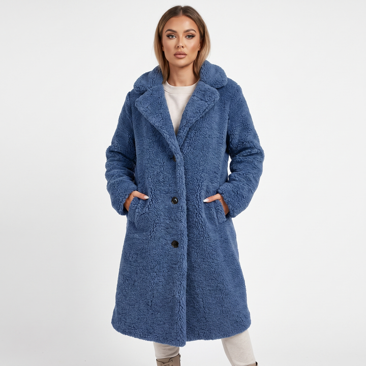 Women's Teddy Bear Coat Faux Shearling Button Up Lapel Long Warm Winter Jacket