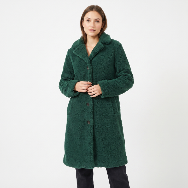Women's Teddy Bear Coat Faux Shearling Button Up Lapel Long Warm Winter Jacket