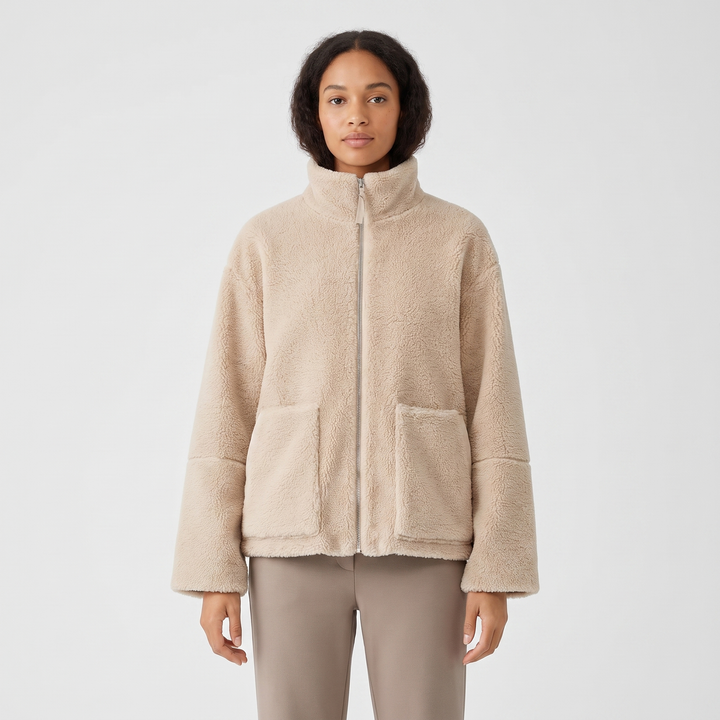Women's Sherpa Fleece Zip Up Jacket Stand Collar Oversized Warm Winter Coat