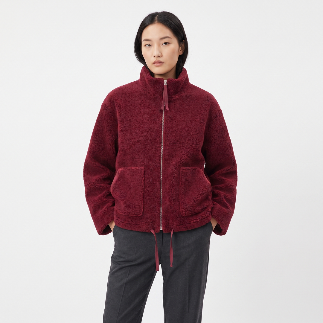 Women's Sherpa Fleece Zip Up Jacket Stand Collar Oversized Warm Winter Coat