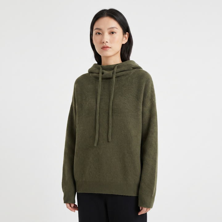 Women's Oversized Knit Hoodie Sweater Drawstring Hooded Pullover Casual Jumper