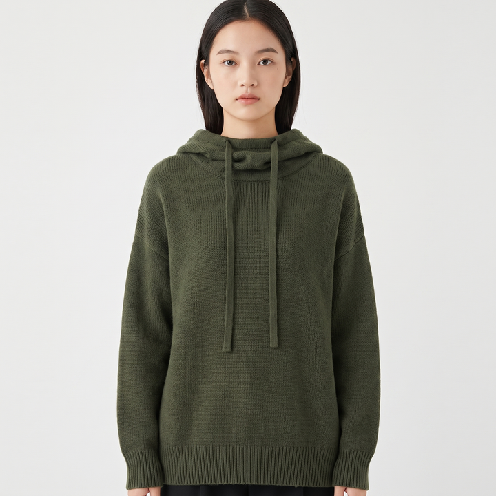 Women's Oversized Knit Hoodie Sweater Drawstring Hooded Pullover Casual Jumper