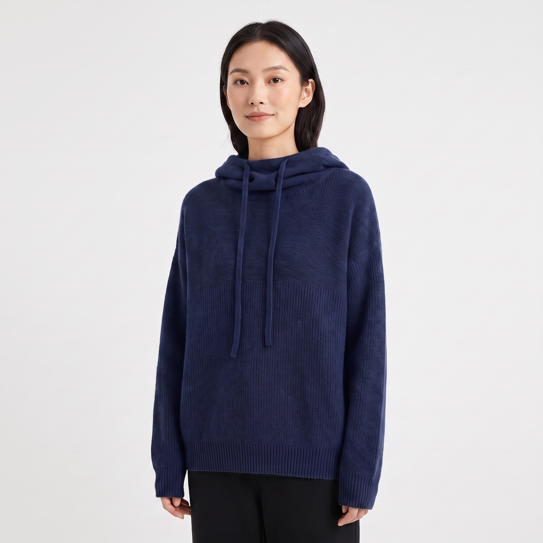 Women's Oversized Knit Hoodie Sweater Drawstring Hooded Pullover Casual Jumper