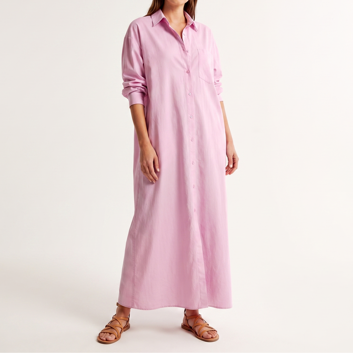 Women's Oversized Long Sleeve Button Down Maxi Dress