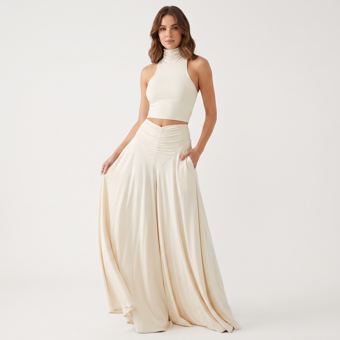 Women's Halter Neck Cut-Out Maxi Dress Ruched Waist Sleeveless Formal