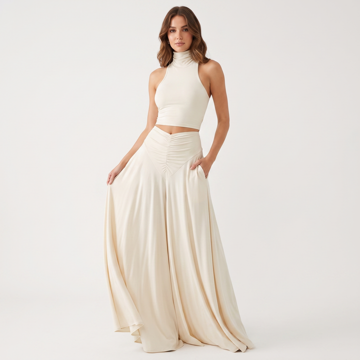 Women's Halter Neck Cut-Out Maxi Dress Ruched Waist Sleeveless Formal