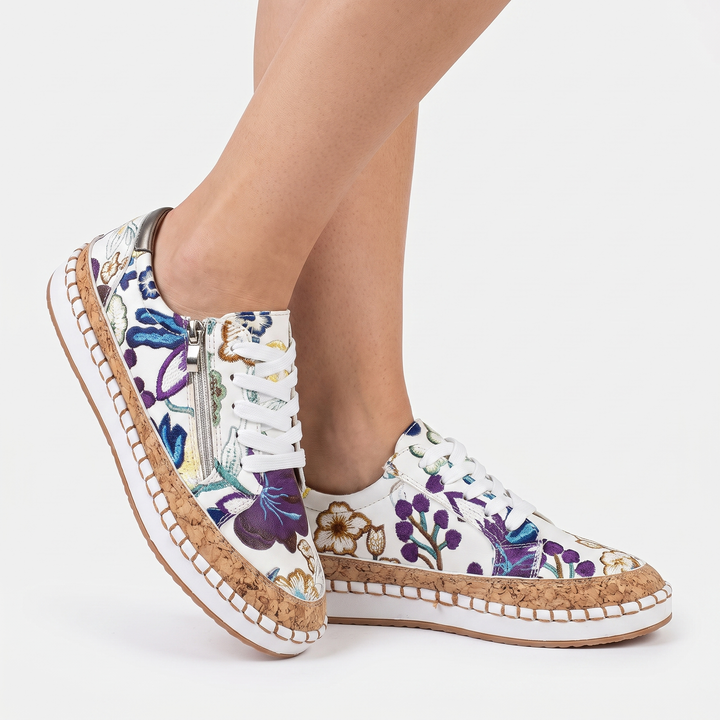 Women's Platform Sneakers Cork Sole Lace Up Side Zip Casual Trainers
