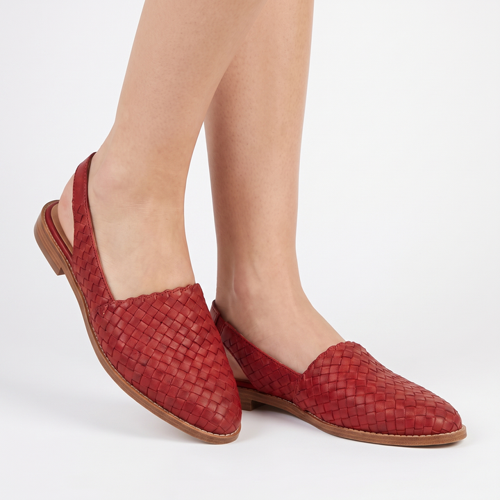 Women's Woven Pointed Toe Flat Shoes Slip On Leather Look Casual Loafer