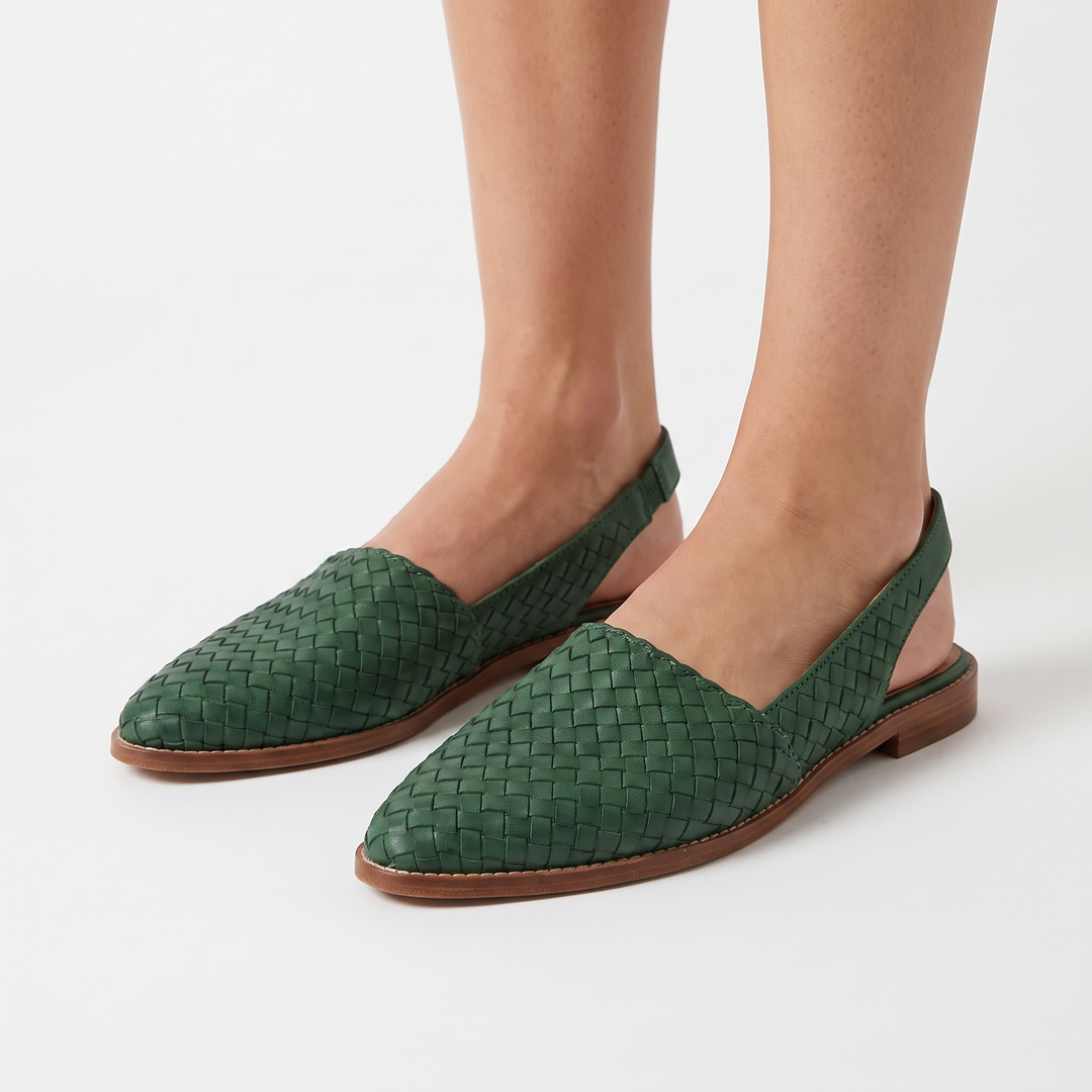 Women's Woven Pointed Toe Flat Shoes Slip On Leather Look Casual Loafer
