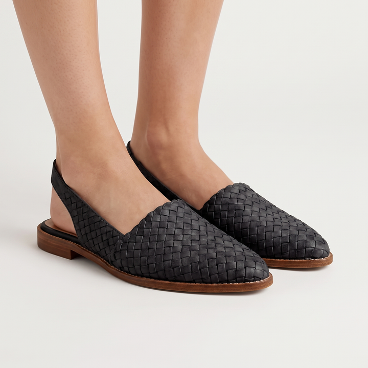 Women's Woven Pointed Toe Flat Shoes Slip On Leather Look Casual Loafer
