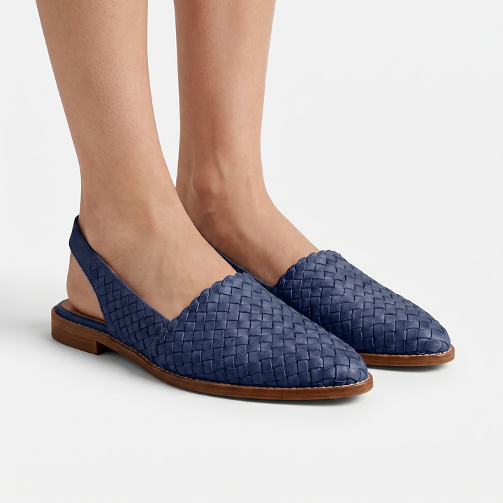 Women's Woven Pointed Toe Flat Shoes Slip On Leather Look Casual Loafer