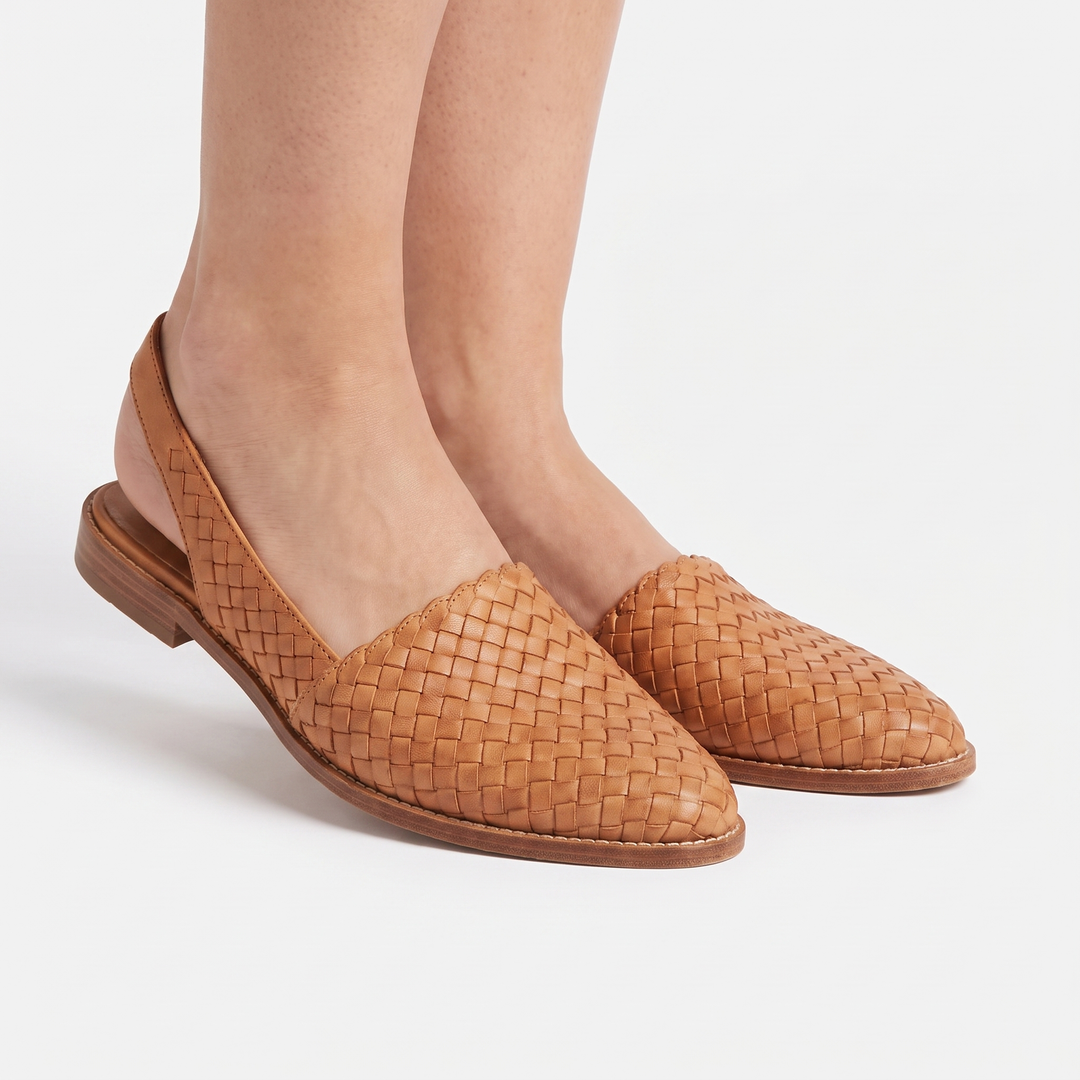 Women's Woven Pointed Toe Flat Shoes Slip On Leather Look Casual Loafer