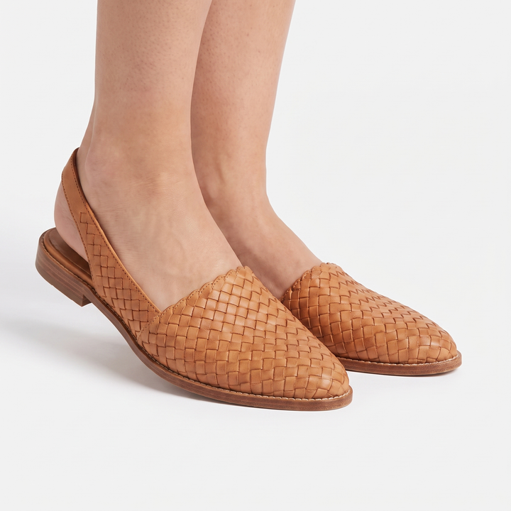 Women's Woven Pointed Toe Flat Shoes Slip On Leather Look Casual Loafer