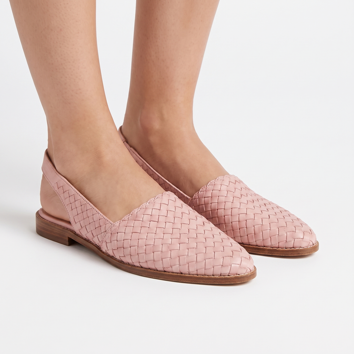 Women's Woven Pointed Toe Flat Shoes Slip On Leather Look Casual Loafer