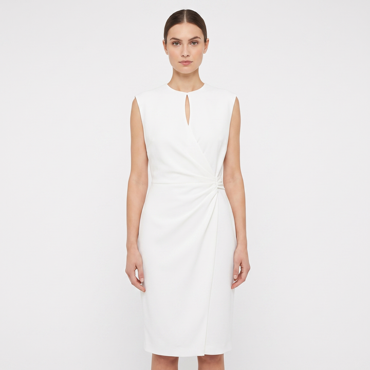 Women's Ruched Waist Midi Dress Sleeveless Keyhole Neck Wrap Skirt Formal