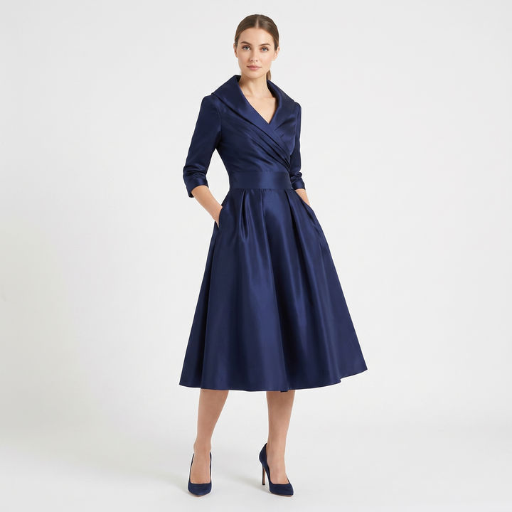 Women's Wrap V-Neck Midi Dress 3/4 Sleeve A-Line Formal Cocktail Party Dress