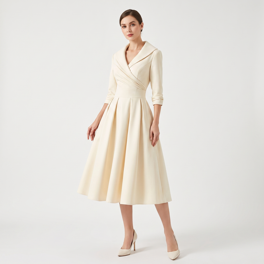 Women's Wrap V-Neck Midi Dress 3/4 Sleeve A-Line Formal Cocktail Party Dress
