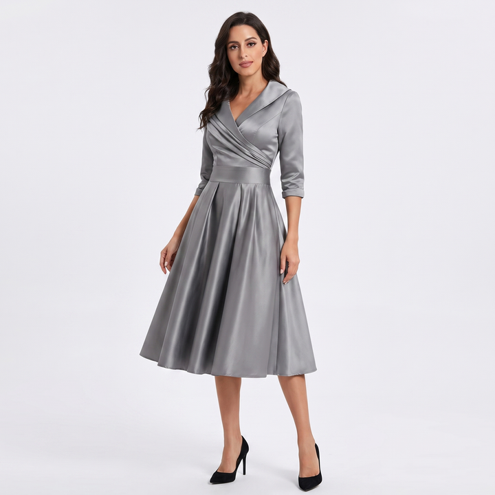Women's Wrap V-Neck Midi Dress 3/4 Sleeve A-Line Formal Cocktail Party Dress
