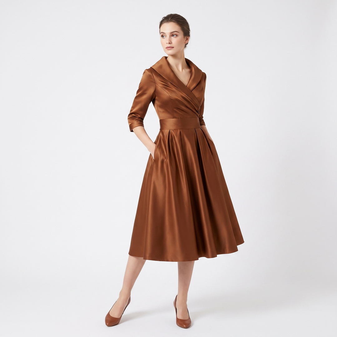 Women's Wrap V-Neck Midi Dress 3/4 Sleeve A-Line Formal Cocktail Party Dress