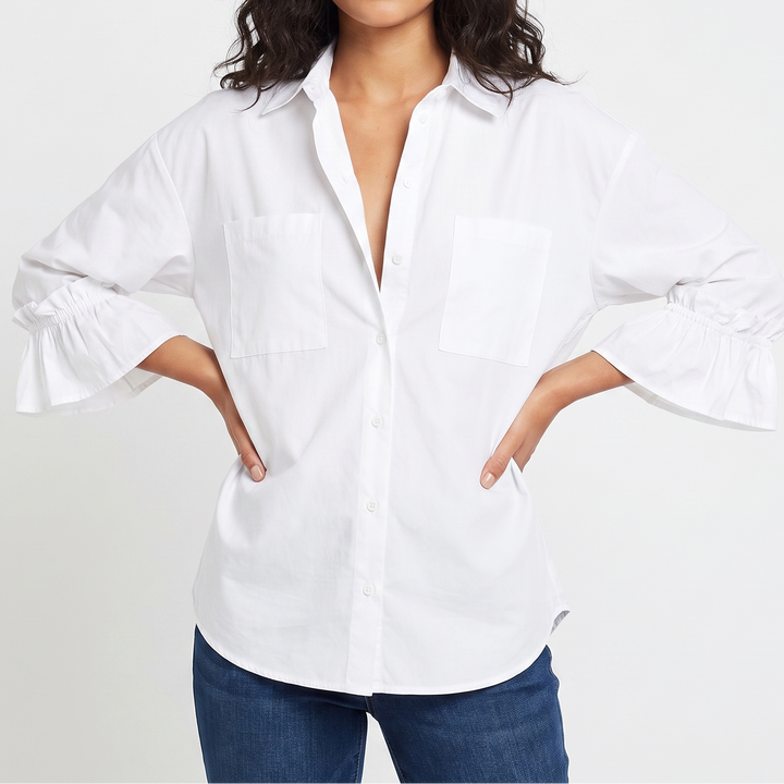 Women's Oversized Button-Down Long-Sleeve Blouse