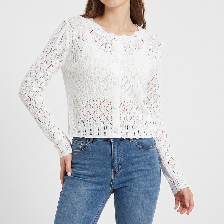 Women's Knit Long-Sleeve Jumper with Button-Down