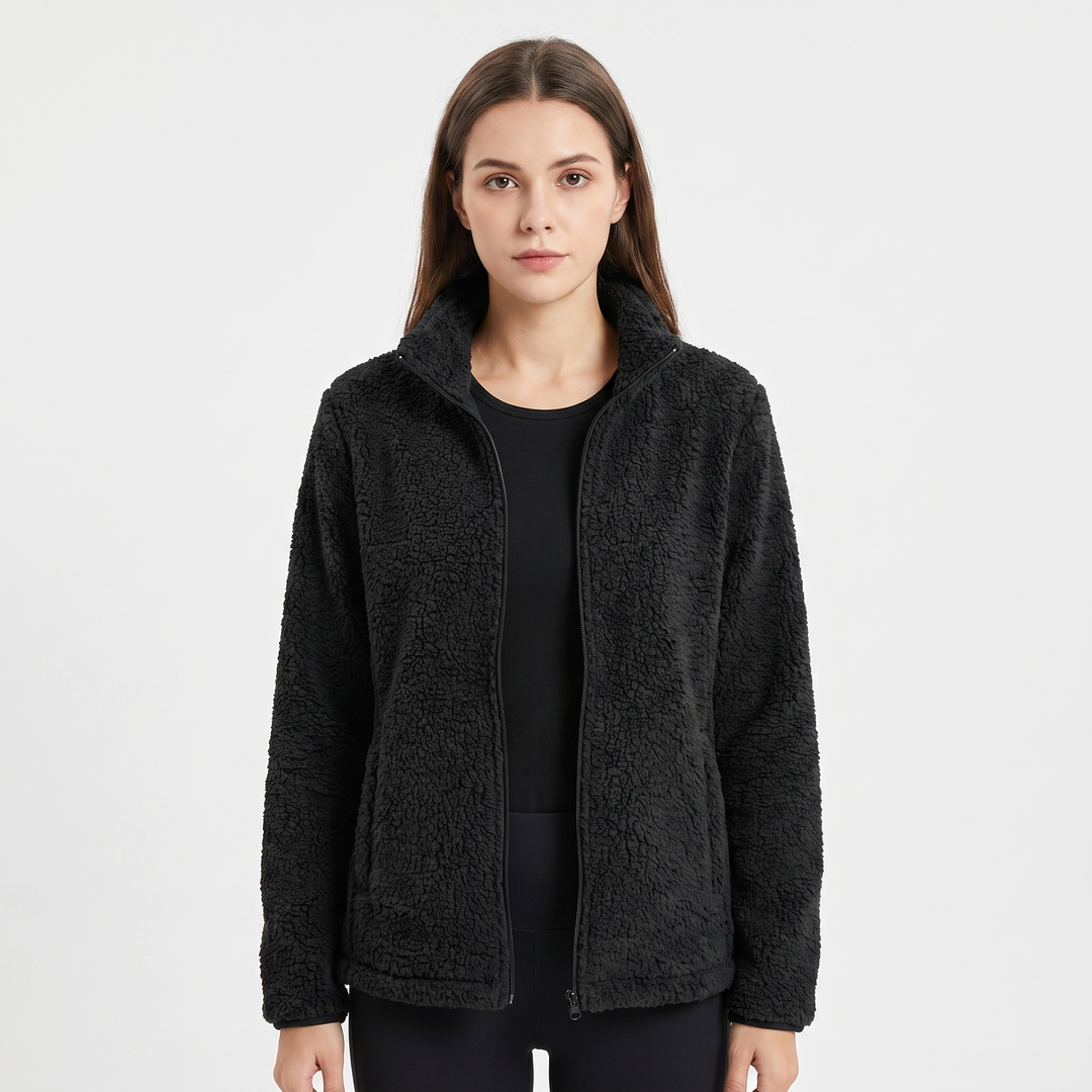 Women's Teddy Fleece Zip Up Jacket Stand Collar Fluffy Sherpa Casual Winter Coat