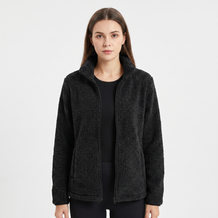 Women's Teddy Fleece Zip Up Jacket Stand Collar Fluffy Sherpa Casual Winter Coat