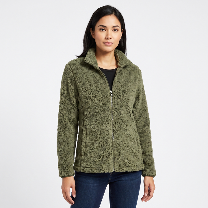 Women's Teddy Fleece Zip Up Jacket Stand Collar Fluffy Sherpa Casual Winter Coat