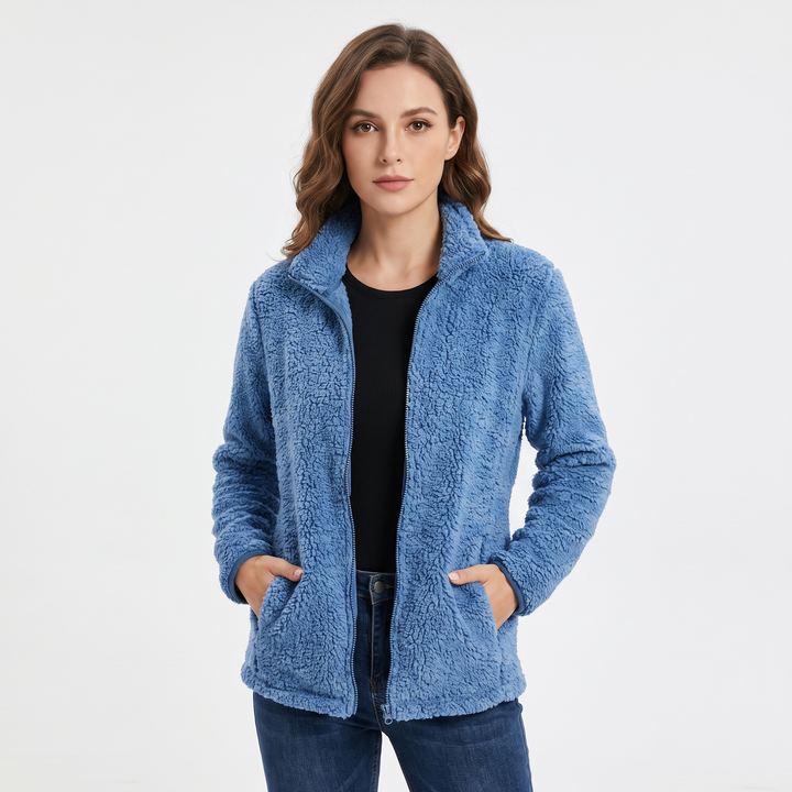 Women's Teddy Fleece Zip Up Jacket Stand Collar Fluffy Sherpa Casual Winter Coat