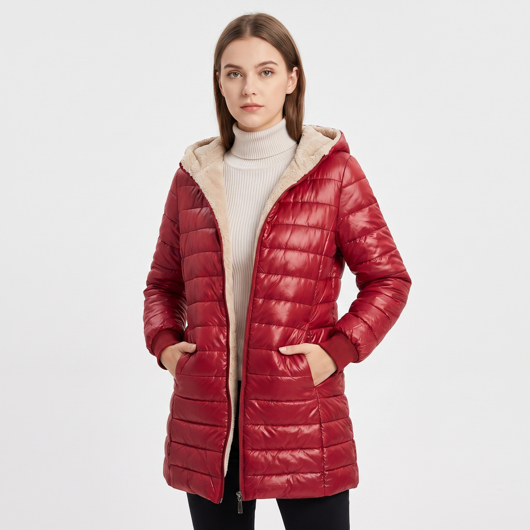 Women's Glossy Quilted Puffer Coat Sherpa Lined Hood Long Padded Winter Jacket