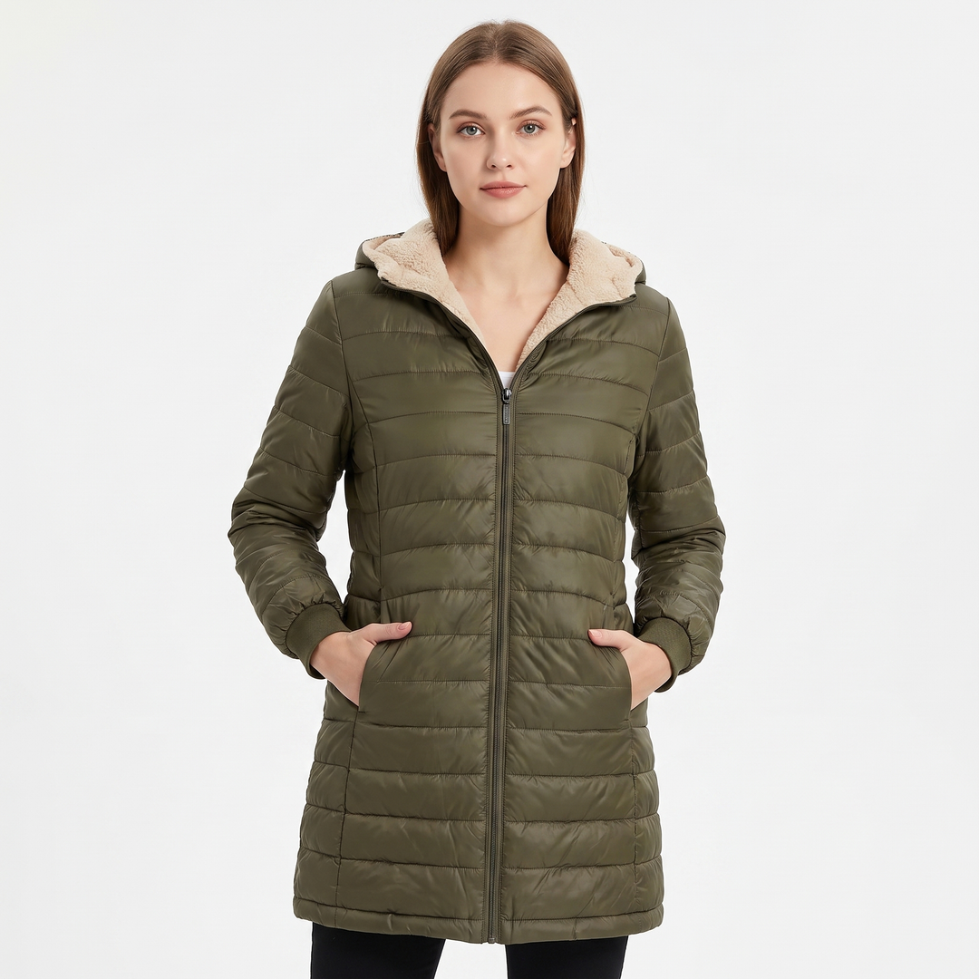 Women's Glossy Quilted Puffer Coat Sherpa Lined Hood Long Padded Winter Jacket