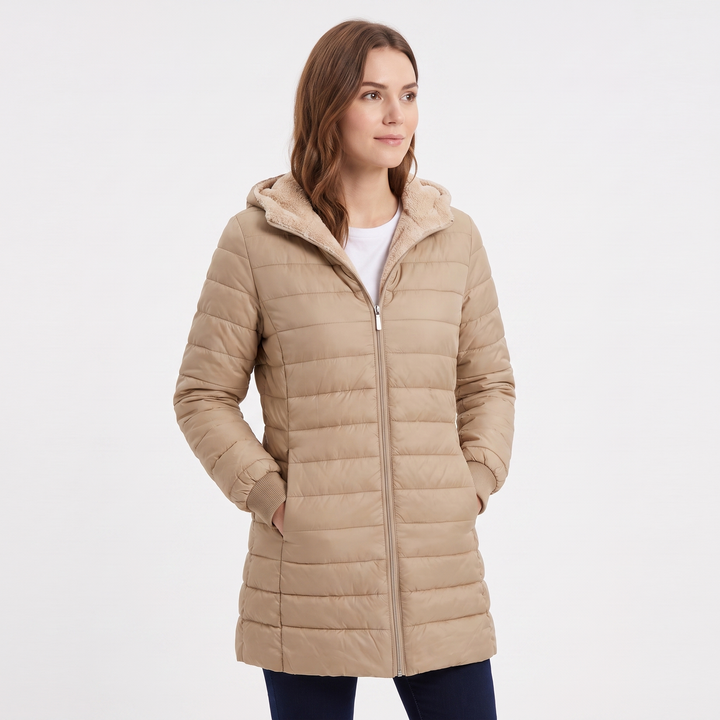 Women's Glossy Quilted Puffer Coat Sherpa Lined Hood Long Padded Winter Jacket