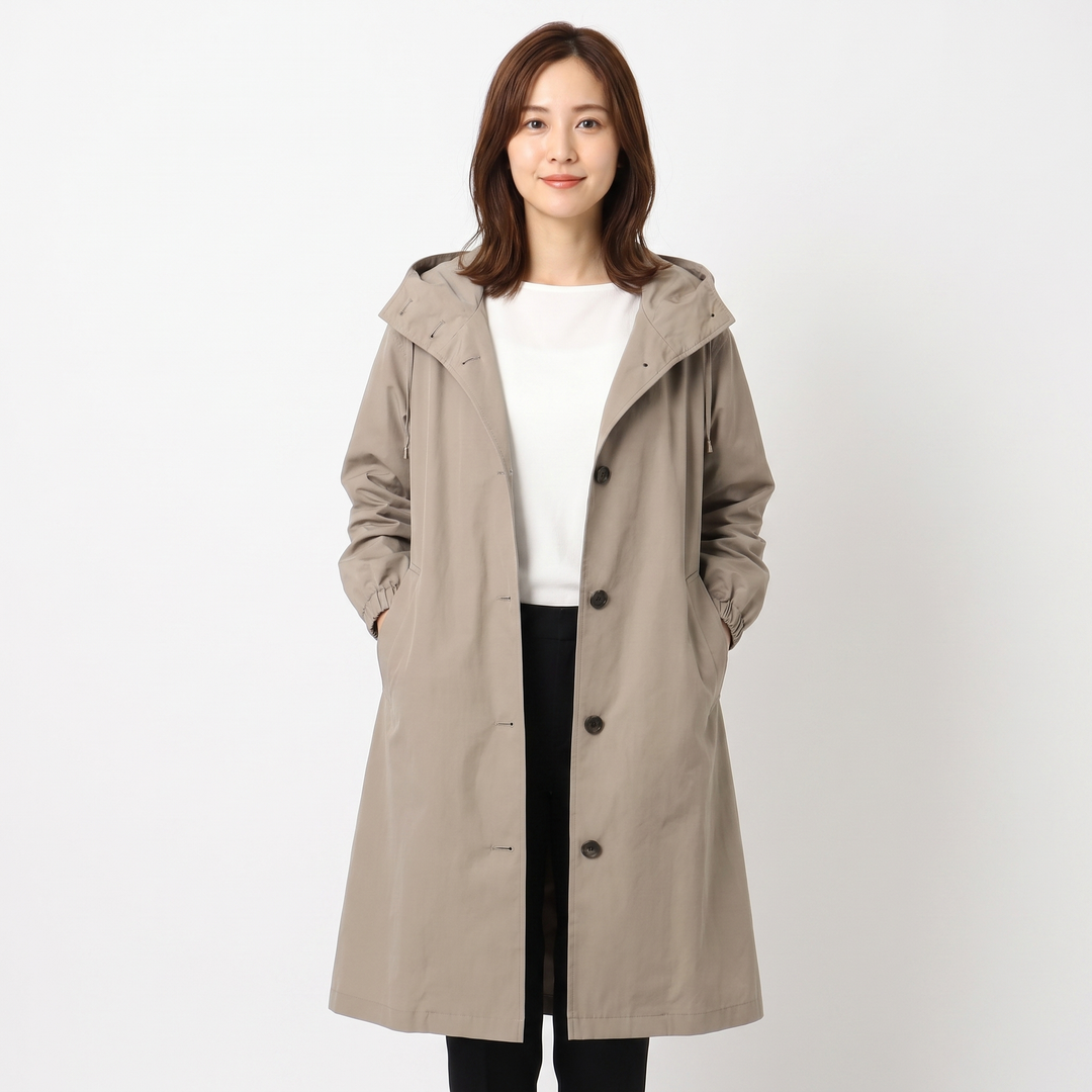 Women's Oversized Hooded Trench Coat Button Front Longline Casual Windbreaker Jacket