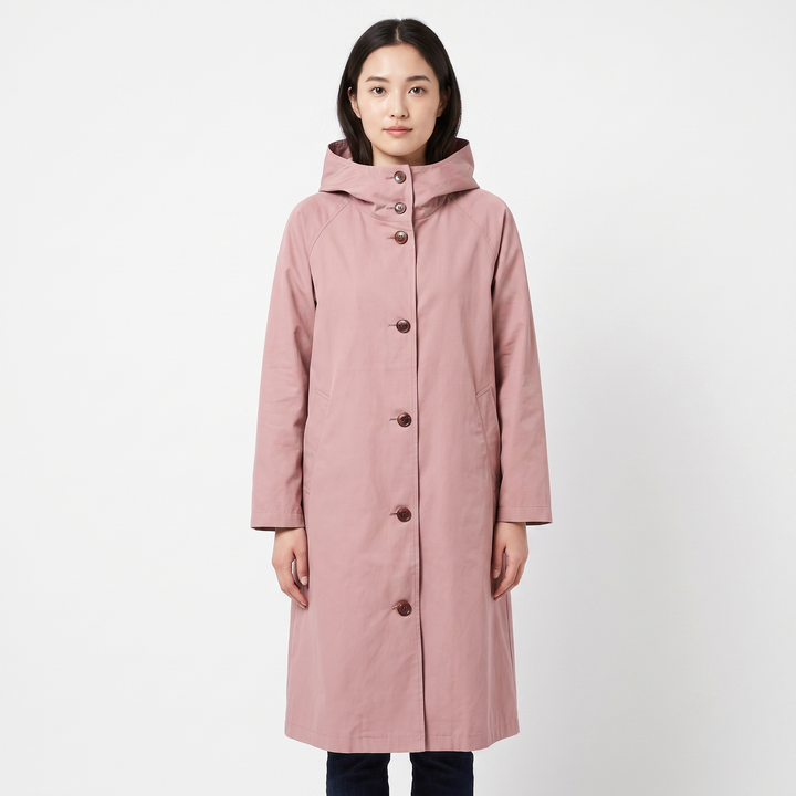 Women's Oversized Hooded Trench Coat Button Front Longline Casual Windbreaker Jacket