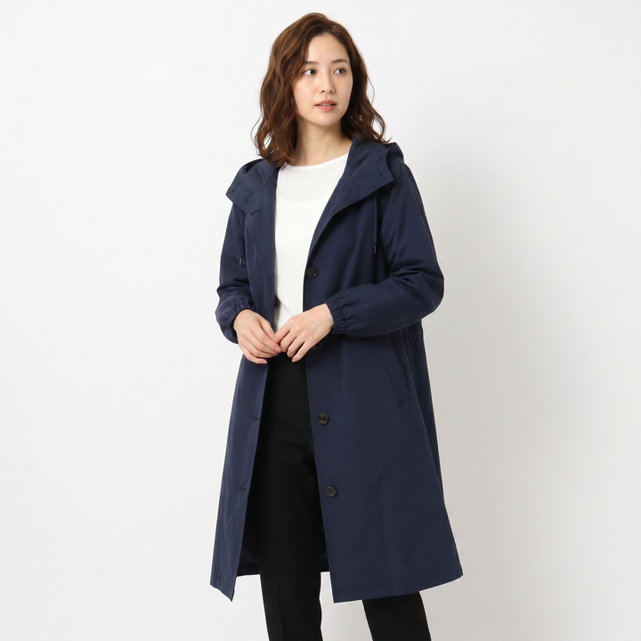 Women's Oversized Hooded Trench Coat Button Front Longline Casual Windbreaker Jacket