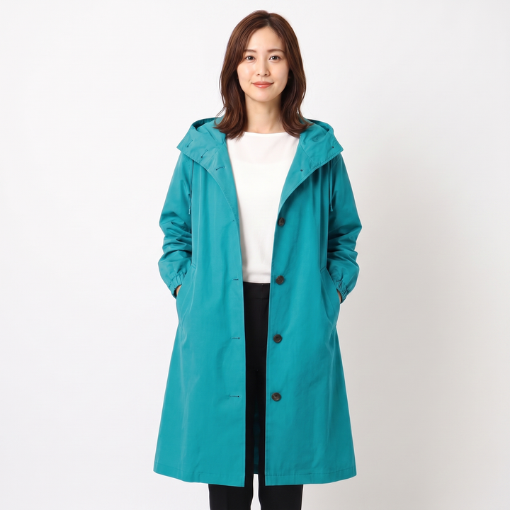 Women's Oversized Hooded Trench Coat Button Front Longline Casual Windbreaker Jacket
