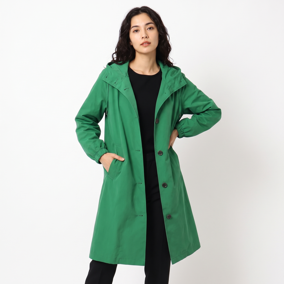Women's Oversized Hooded Trench Coat Button Front Longline Casual Windbreaker Jacket