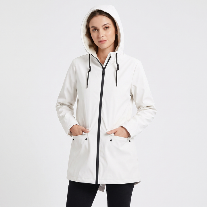 Women's Sherpa Lined Waterproof Rain Jacket Hooded Fleece Zip Up Outdoor Coat