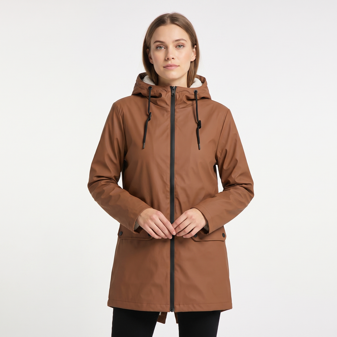 Women's Sherpa Lined Waterproof Rain Jacket Hooded Fleece Zip Up Outdoor Coat