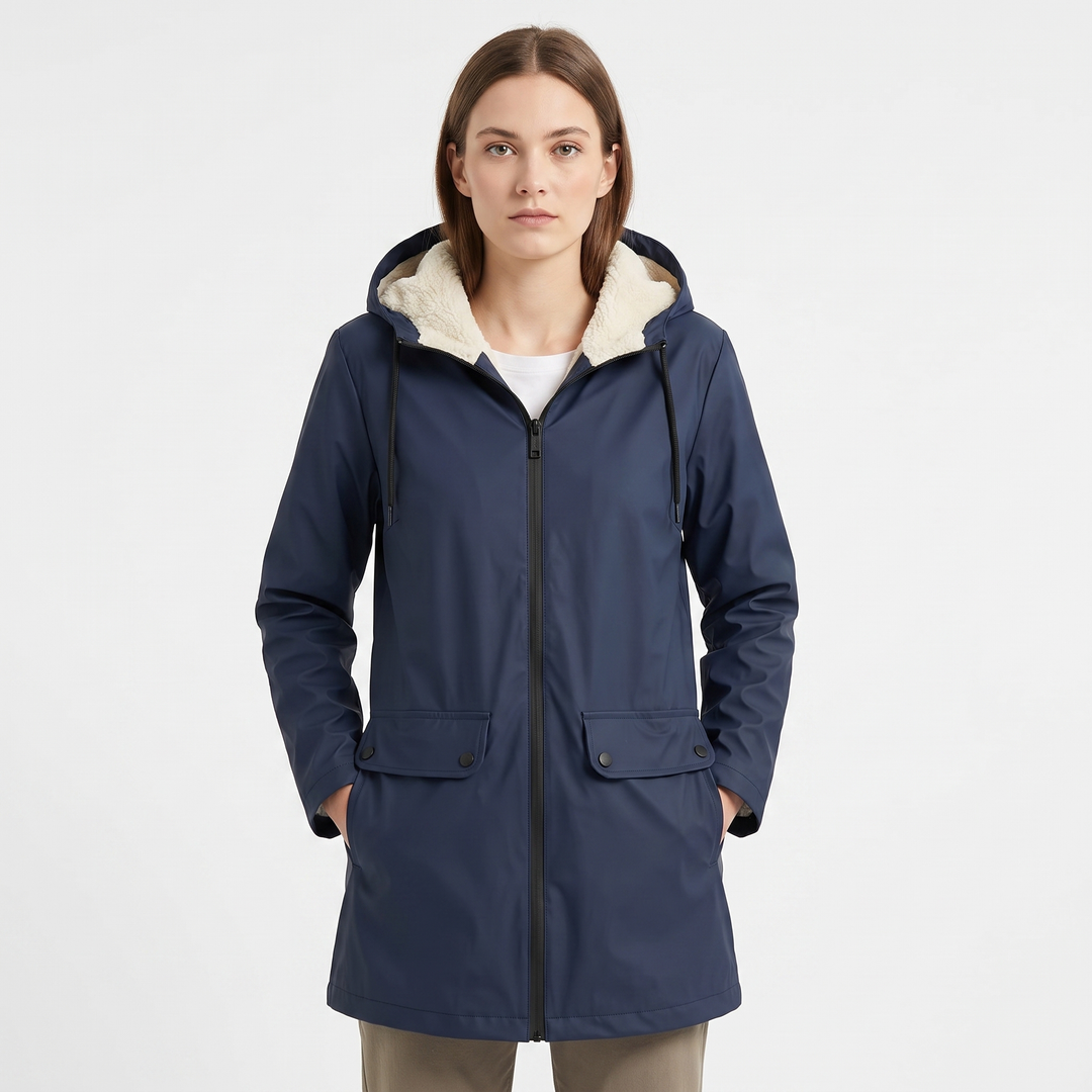Women's Sherpa Lined Waterproof Rain Jacket Hooded Fleece Zip Up Outdoor Coat