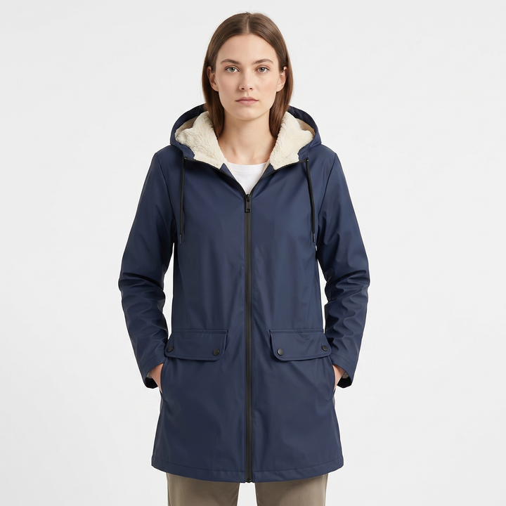 Women's Sherpa Lined Waterproof Rain Jacket Hooded Fleece Zip Up Outdoor Coat
