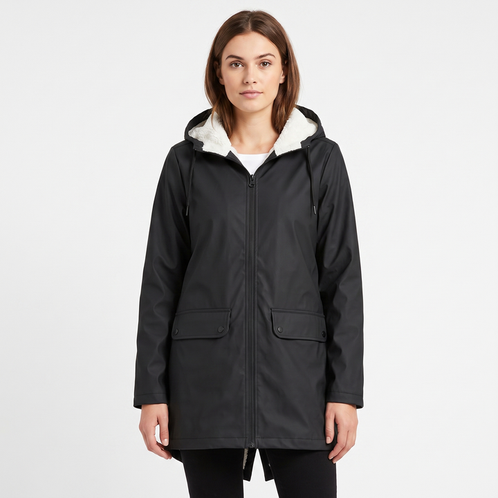 Women's Sherpa Lined Waterproof Rain Jacket Hooded Fleece Zip Up Outdoor Coat