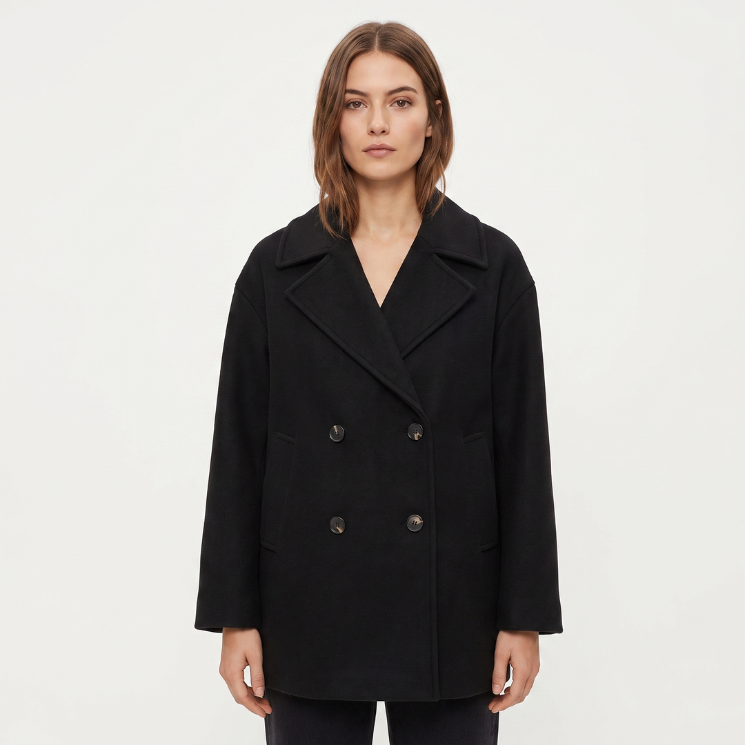 Women's Wool Blend Cropped Peacoat Oversized Double Breasted Short Winter Jacket