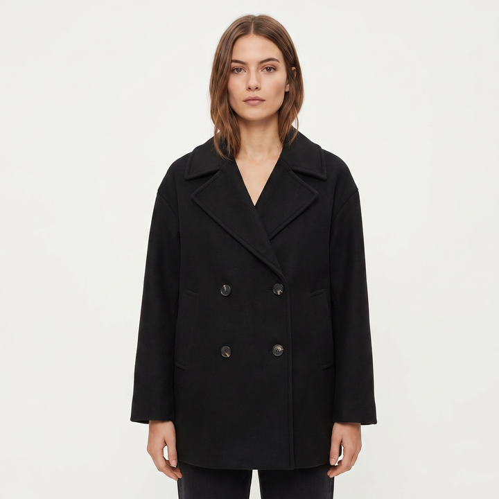 Women's Wool Blend Cropped Peacoat Oversized Double Breasted Short Winter Jacket