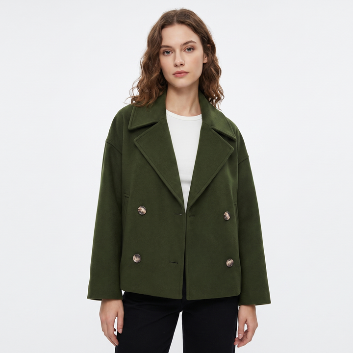 Women's Wool Blend Cropped Peacoat Oversized Double Breasted Short Winter Jacket