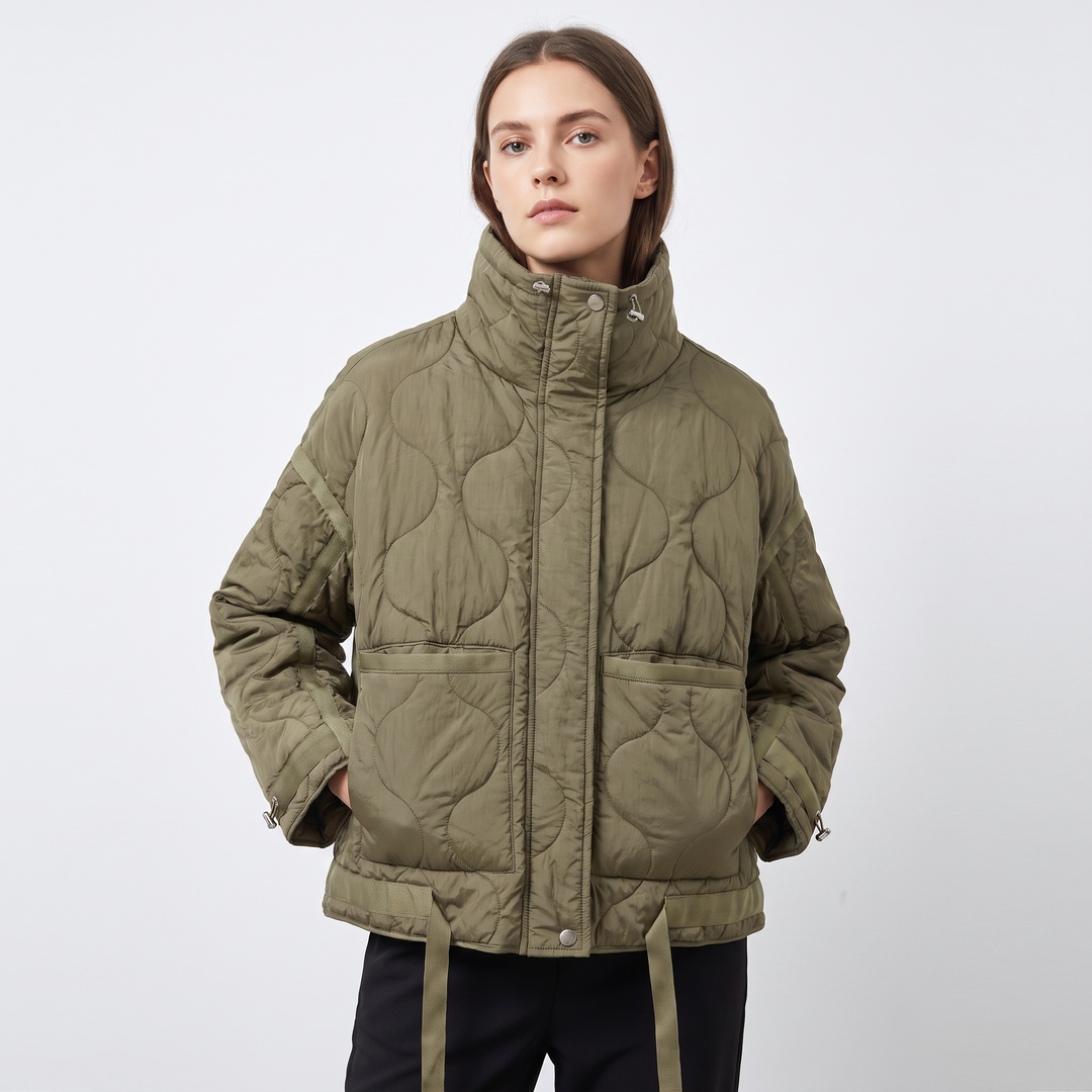 Women's Onion Quilted Jacket Oversized Stand Collar Zip Up Padded Winter Coat