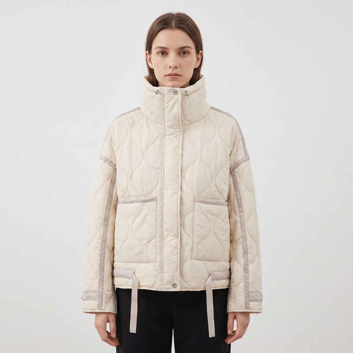Women's Onion Quilted Jacket Oversized Stand Collar Zip Up Padded Winter Coat