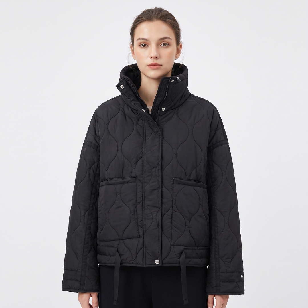 Women's Onion Quilted Jacket Oversized Stand Collar Zip Up Padded Winter Coat